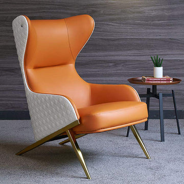 Faux Leather Wingback Lounge Chair with Gold Trestle Base-Richsoul-Chairs & Recliners,Furniture,Living Room Furniture